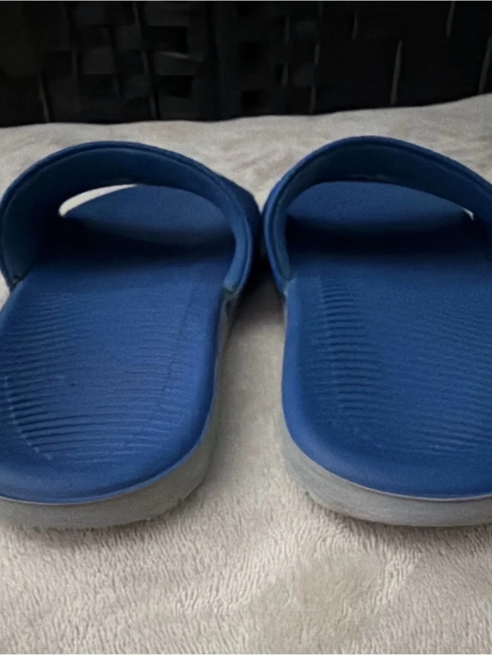Nike Kids Blue Slide Sandals with White Swoosh Accent, Size 1Y